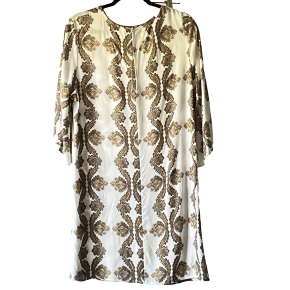 H&M Women’s Dress SZ 12 Batik White/Brown 100% Viscose Office Career Classy - Picture 1 of 10